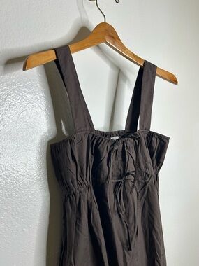 MATE the Label 100% Organic Cotton Poplin Pocket Tie Midi Dress in Java Brown